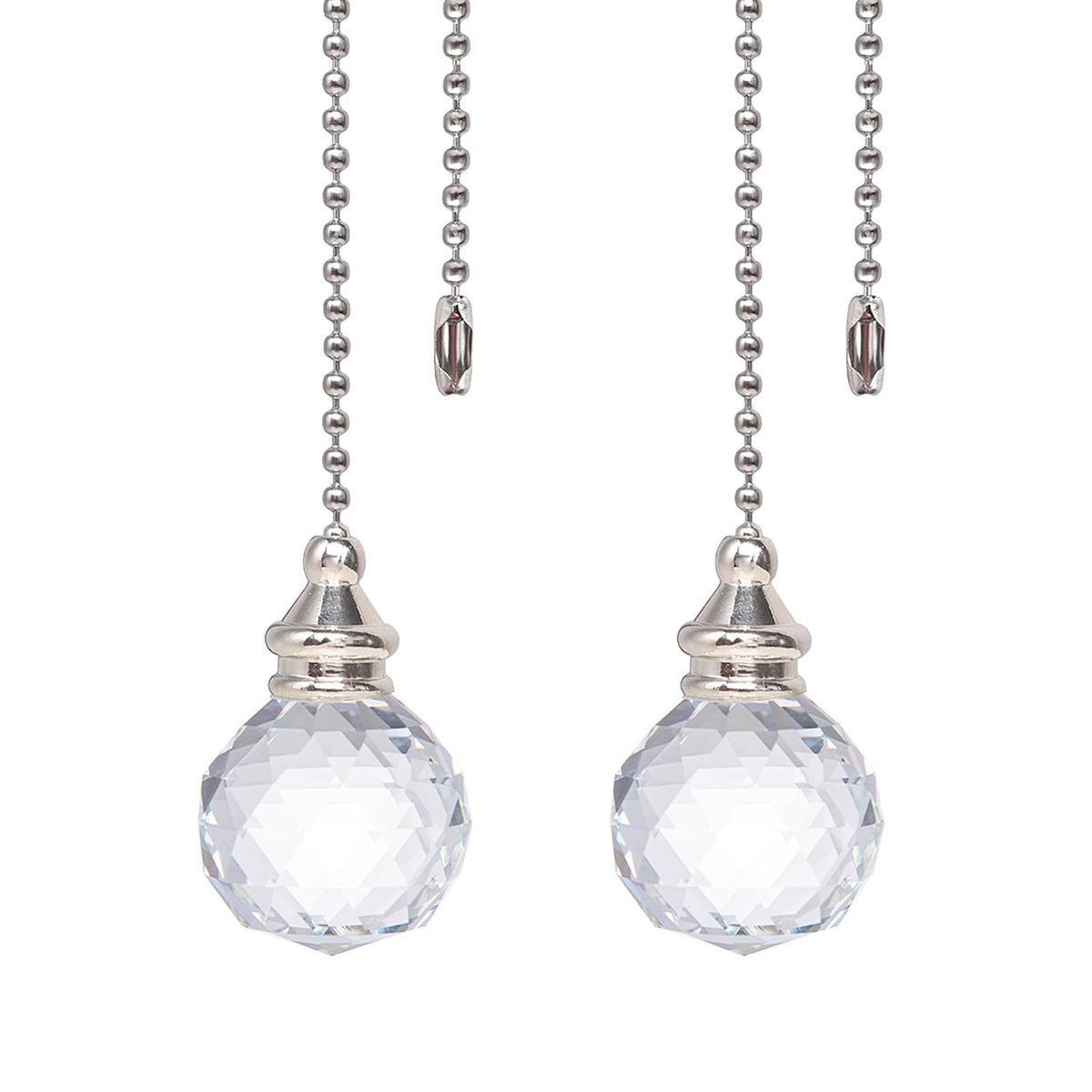 Clear Crystal Prism Ball 30mm 2 Pieces Dazzling Crystal Ceiling Fan Pull Chain Pull Chain Extension with Connector for Ceiling Light Fan