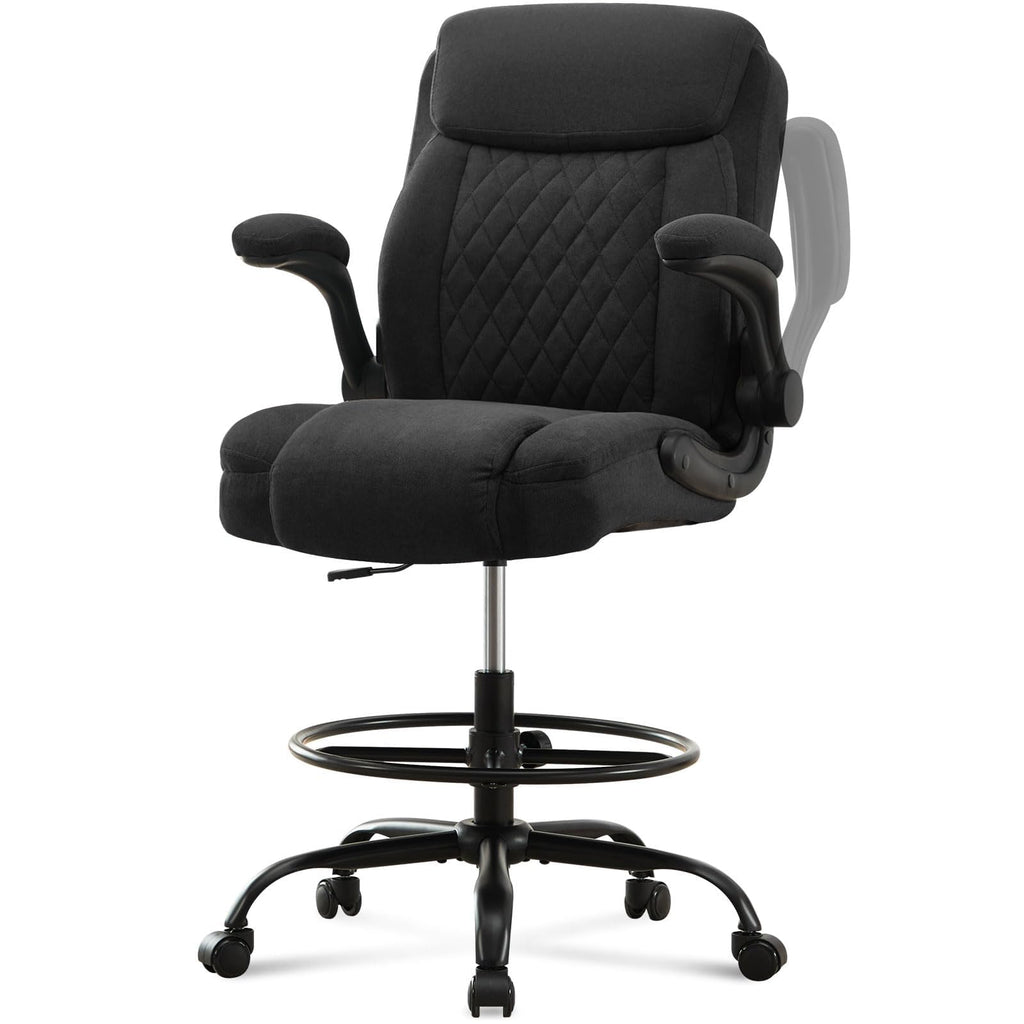 Drafting Chair Tall Office Chair for Standing Desk, Ergonomic Tall Desk Chair with Adjustable Foot Ring, Flip-up Armrests, Lumbar Support,
