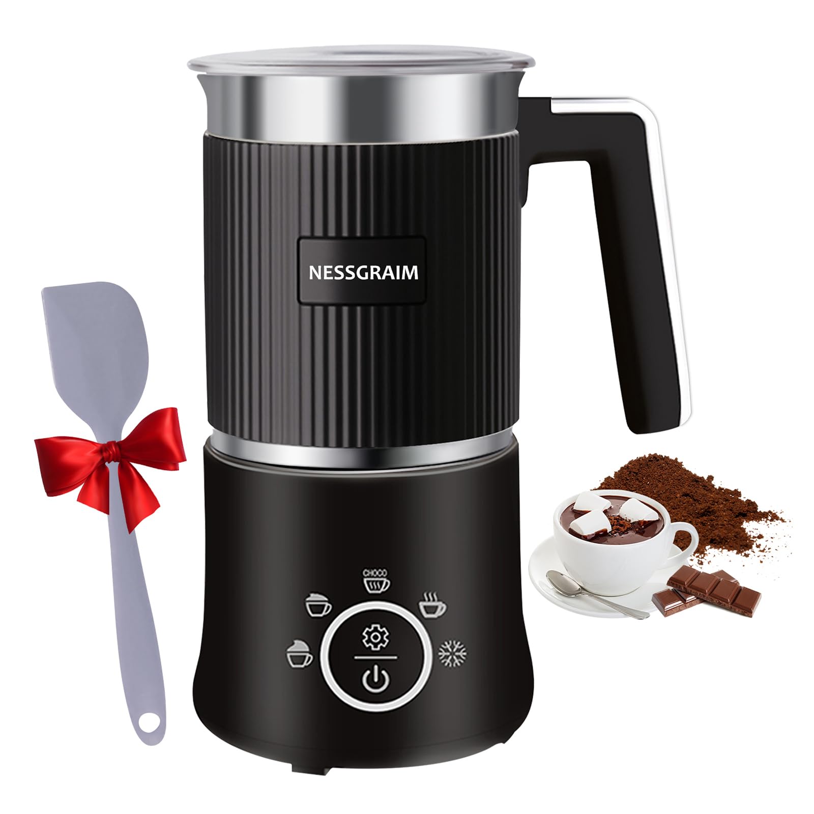 5-in-1 Electric Milk Frother, Automatic Milk Frother & Steamer for Hot & Cold Foam, Large Capacity Milk Warmer for Latte Cappuccino, Hot Chocolate Maker, Dishwasher Safe (Black)