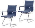 Cimota Waiting Room Chairs Leather Office Guest Chair Mid Back Reception Chairs with Sled Base for Meeting/patient/conference Room, Navy Set of 1