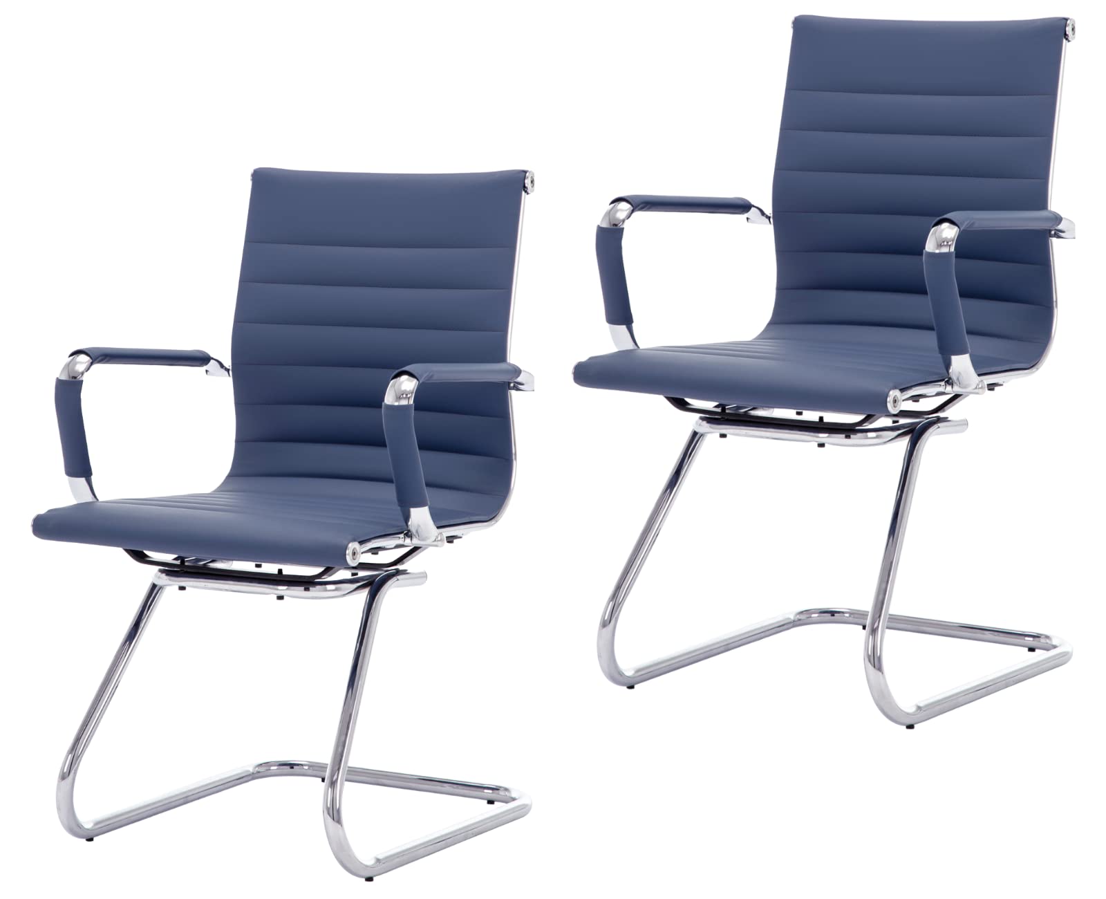 Cimota Waiting Room Chairs Leather Office Guest Chair Mid Back Reception Chairs with Sled Base for Meeting/patient/conference Room, Navy Set of 2