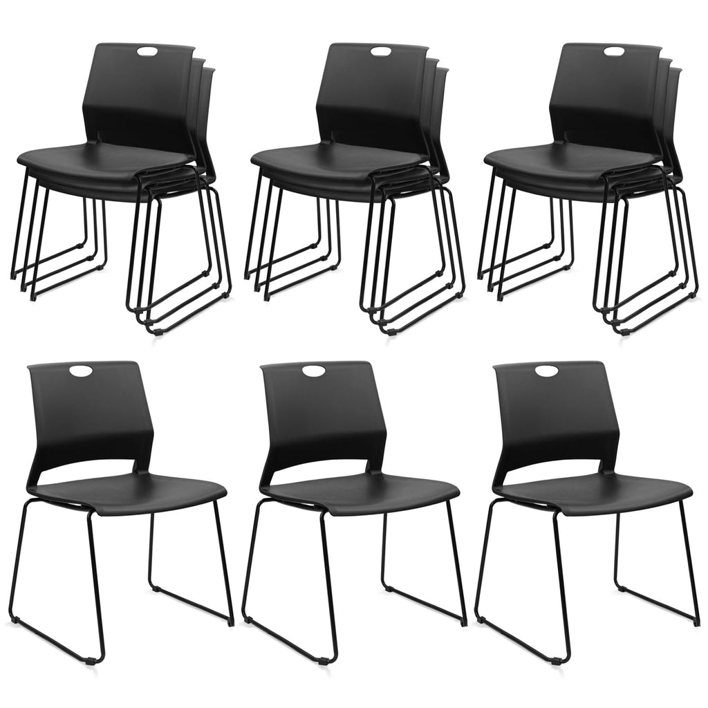 Klasika Stackable Guest Reception Chairs, Stacking Office Chair with Ergonomic Lumbar Support & Metal Legs, Plastic Desk Chairs for Conference