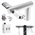 2in1 Faucets & Hand Dryer,Touchless Bathroom Sink Faucets/Hand Dryer with Automatic Temperature Control,with Hot & Cold Regulating Valve & Connecting Hose,for Under-Counter Basin,Silver