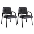 Clatina Contemporary Leather Chair, Set of 2 - Black, Reception, Office, Guest, Waiting Room, No Wheels, Padded Arms, 275 Lbs Capacity