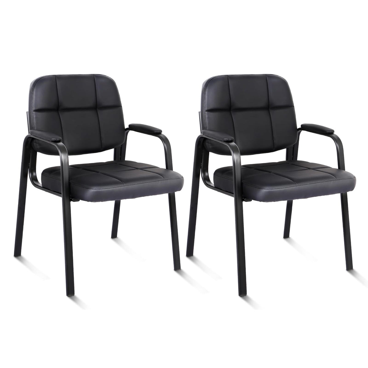Clatina Contemporary Leather Chair, Set of 2 - Black, Reception, Office, Guest, Waiting Room, No Wheels, Padded Arms, 275 Lbs Capacity