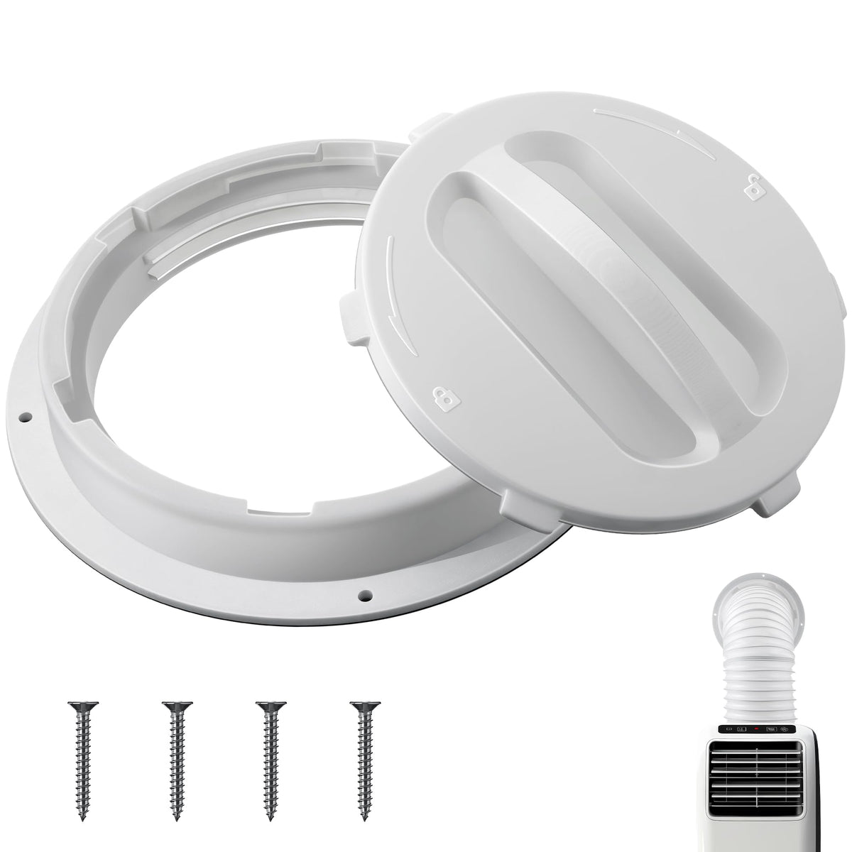 Wall Mount Connector for Portable Air Conditioner Exhaust Hose Vent, 6 Inches AC Hose Compatible, Includes Off Season Cover Plug and Sealing Ring, Good Sealing, Durable Material, Easy Installation
