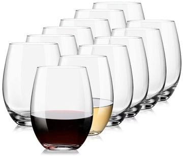 Potdoctor Stemless Wine Glasses Set of 12, 15oz, Crystal, Red White Wine