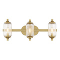Savoy Essentials 8-3024-3-322 Holton Industrial Vintage Clear Ribbed Glass Bathroom Vanity Wall Light, 3-Light 180 Total Watts, 9" H x 24" W, Warm Brass