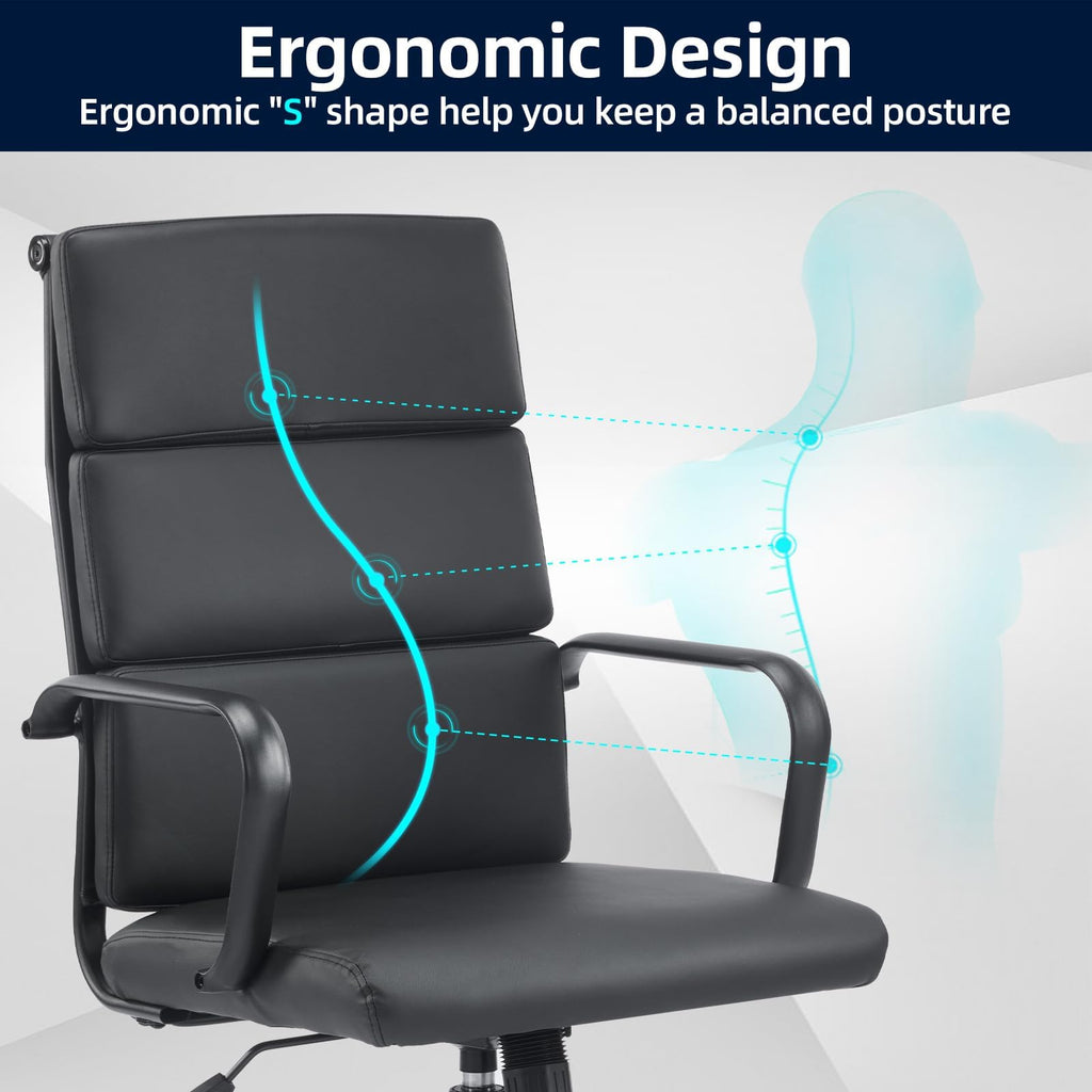 Haranuo Office Chair, Ergonomic Executive Conference Room Chairs, Ribbed Leather Desk Chair with Lumbar Support, Adjustable Height Mid-back