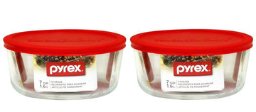 Pyrex 7203 (7-Cup) Glass Bowl with Red Lid (2-Pack) - Made in USA