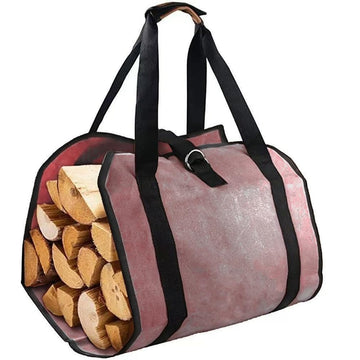 ?Heavy-Duty Waxed Canvas Firewood Carrier Bag – Large Log Tote with Handles for Easy Transport (1, Pink)