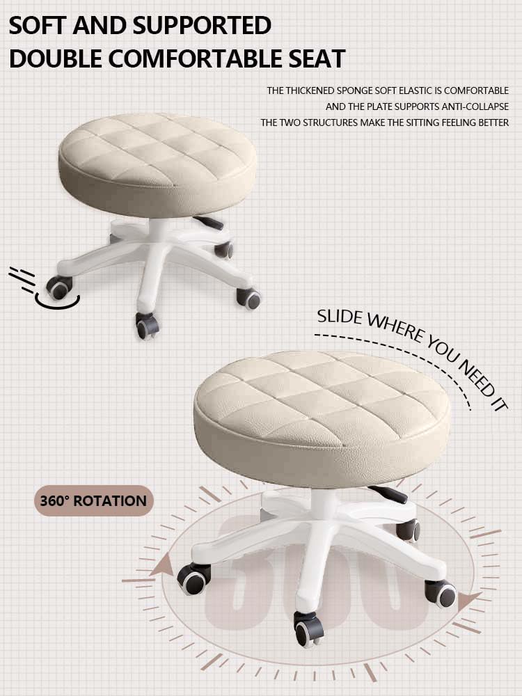 Hdhnba Small Chair Round Rolling Stool with Wheels Pu Leather Height Adjustable Swivel Drafting Work Spa Salon Stools Home Office Chair
