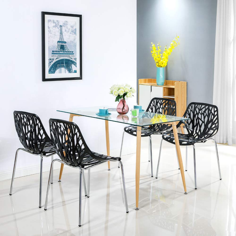 Bonnlo Modern Stackable Dining Chair 4 Pack, Stacking Outdoor Chairs, Black, 4P
