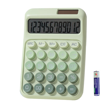 Desk Calculator, Merchanical Big Buttons,12 Digits Large LCD Display Calculadora, Solar and Battery Dual Power, Battery Include, Cute Basic Calculator for School,Office,Home,Business (Green)