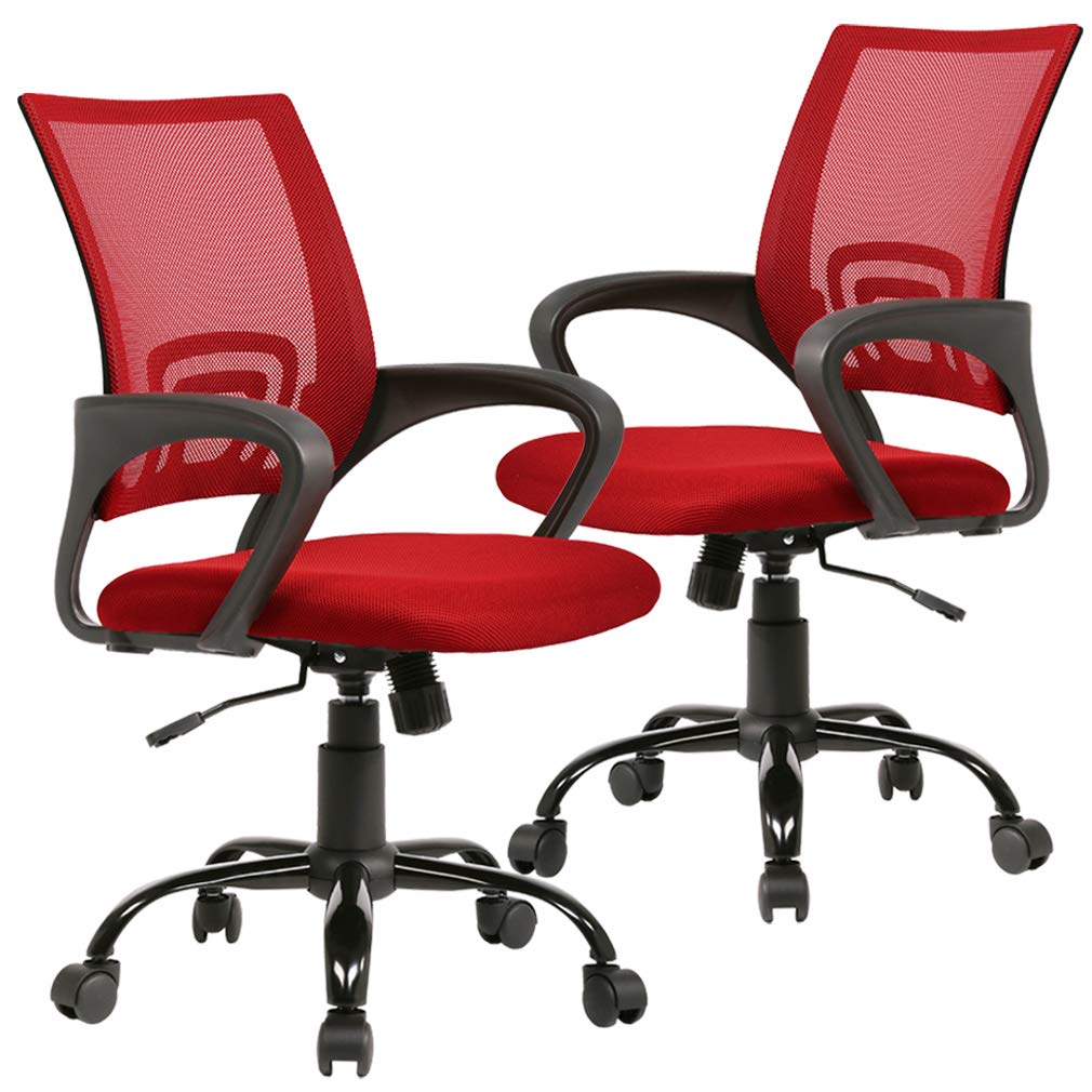 Office Chair Ergonomic Desk Chair Mesh Executive Computer Chair with Arms for Back Pain, Set of 2, 2 Pcs, Red