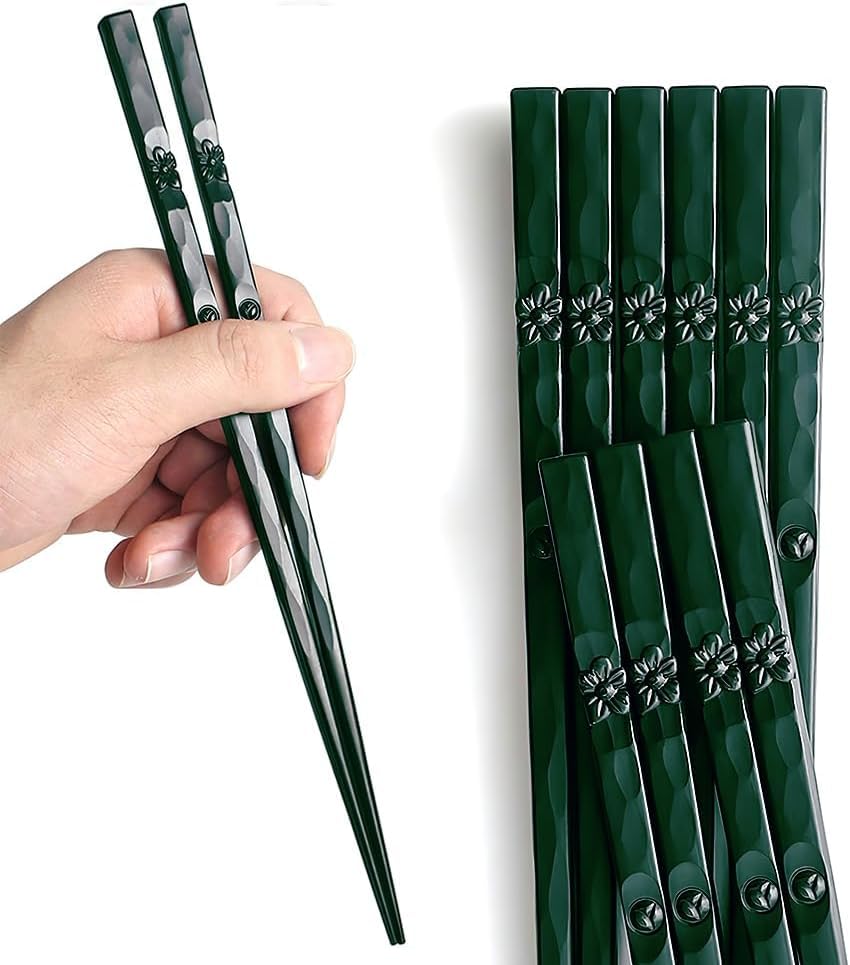 YFWOOD 5 Pairs Fiberglass Chopsticks, Dishwasher Safe Reusable Chopsticks, Non Slip Japanese Style Chop Sticks, 9.5 Inch - Green