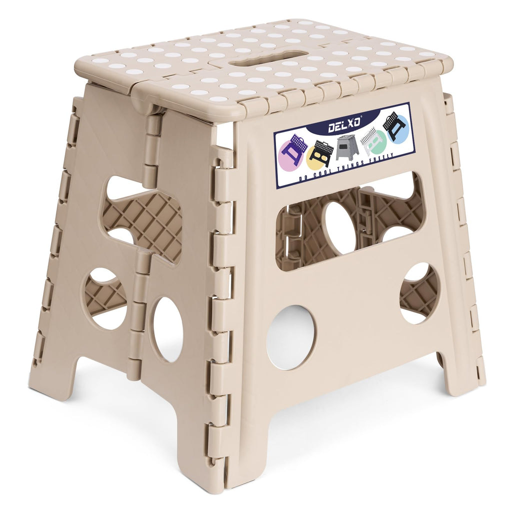 Delxo Folding Step Stool 13 Inch,300 Lbs Step Stool for Adults Khaki