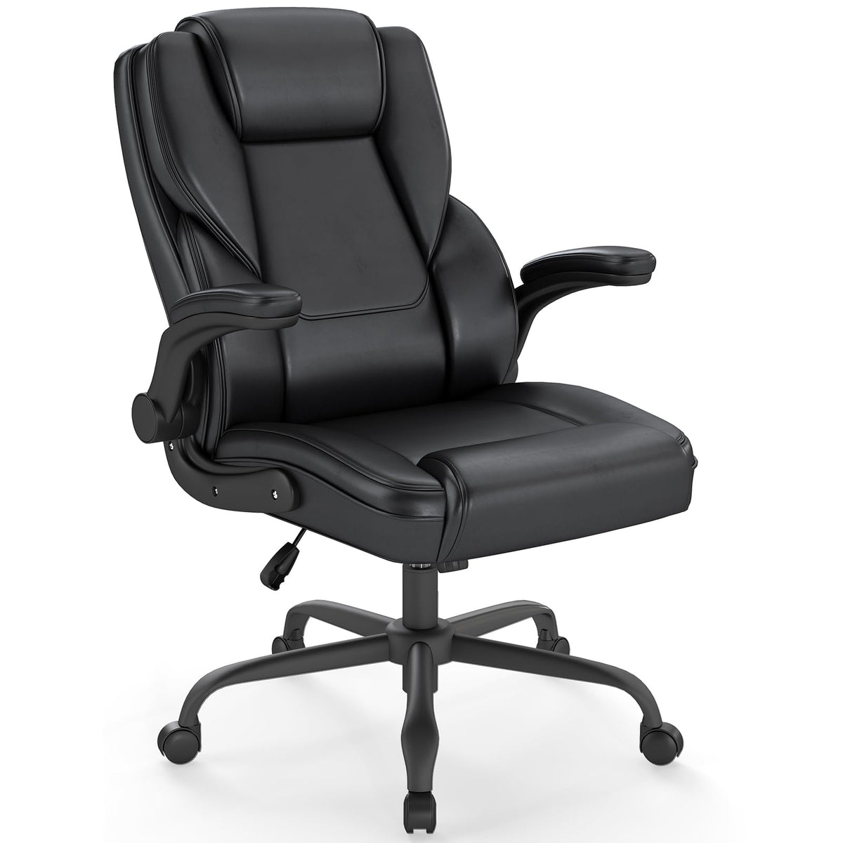 Keratee Ergonomic Executive Office Chair, Mid Back Pu Leather Computer Desk Chair with Flip-up Armrests, Lumbar Support, Rocking Function, 1pc,