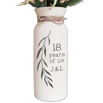 18th Anniversary Porcelain Gift Vase Personalized 18 Years Wedding for Her or Him, Wife Husband, Couple