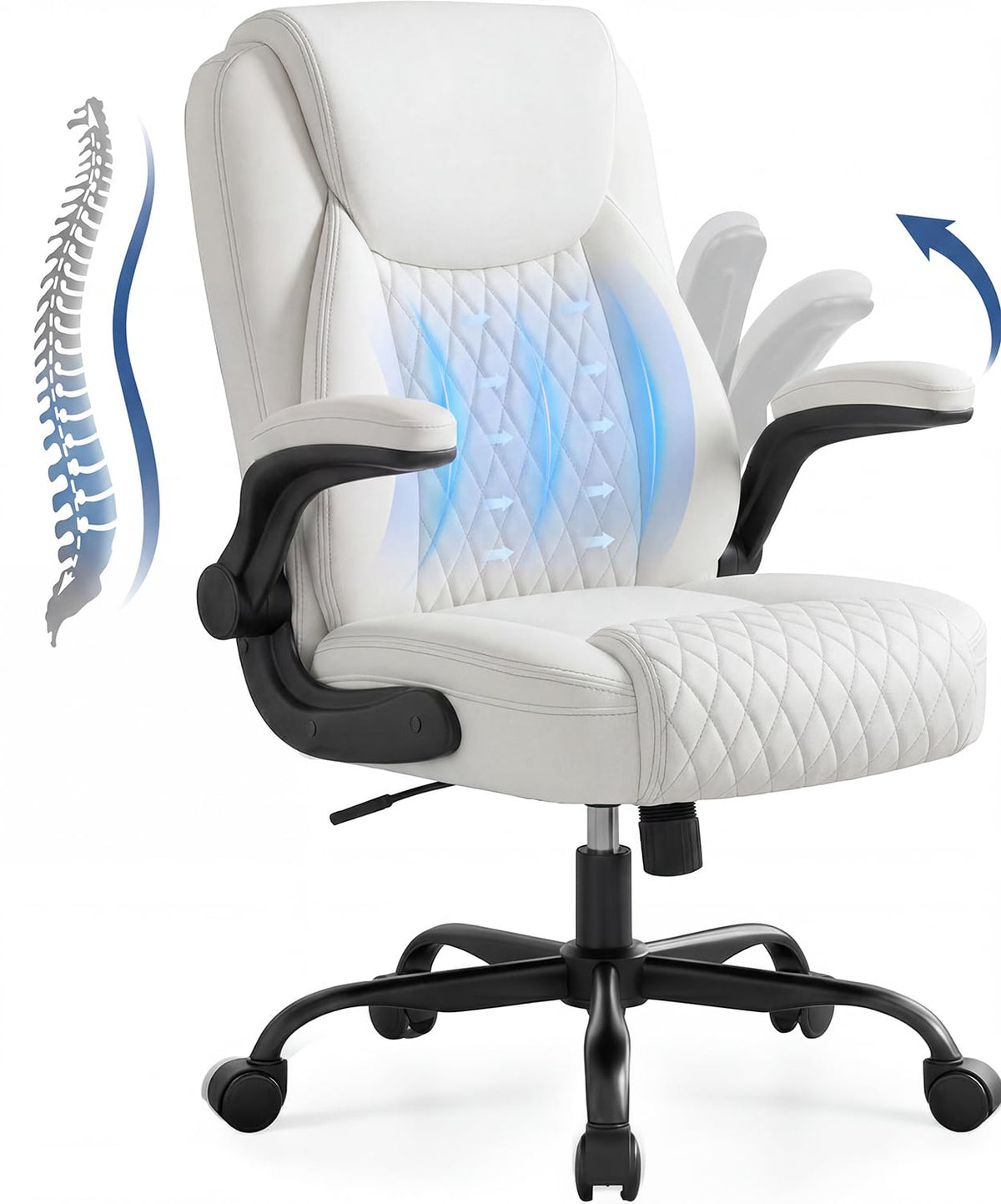 Gtpoffice Executive Office Chair with Comfortable Lumbar Support, Ergonomic Gaming Chair with Flip-up Armrests & Zoned Pressure-relief Cushion,