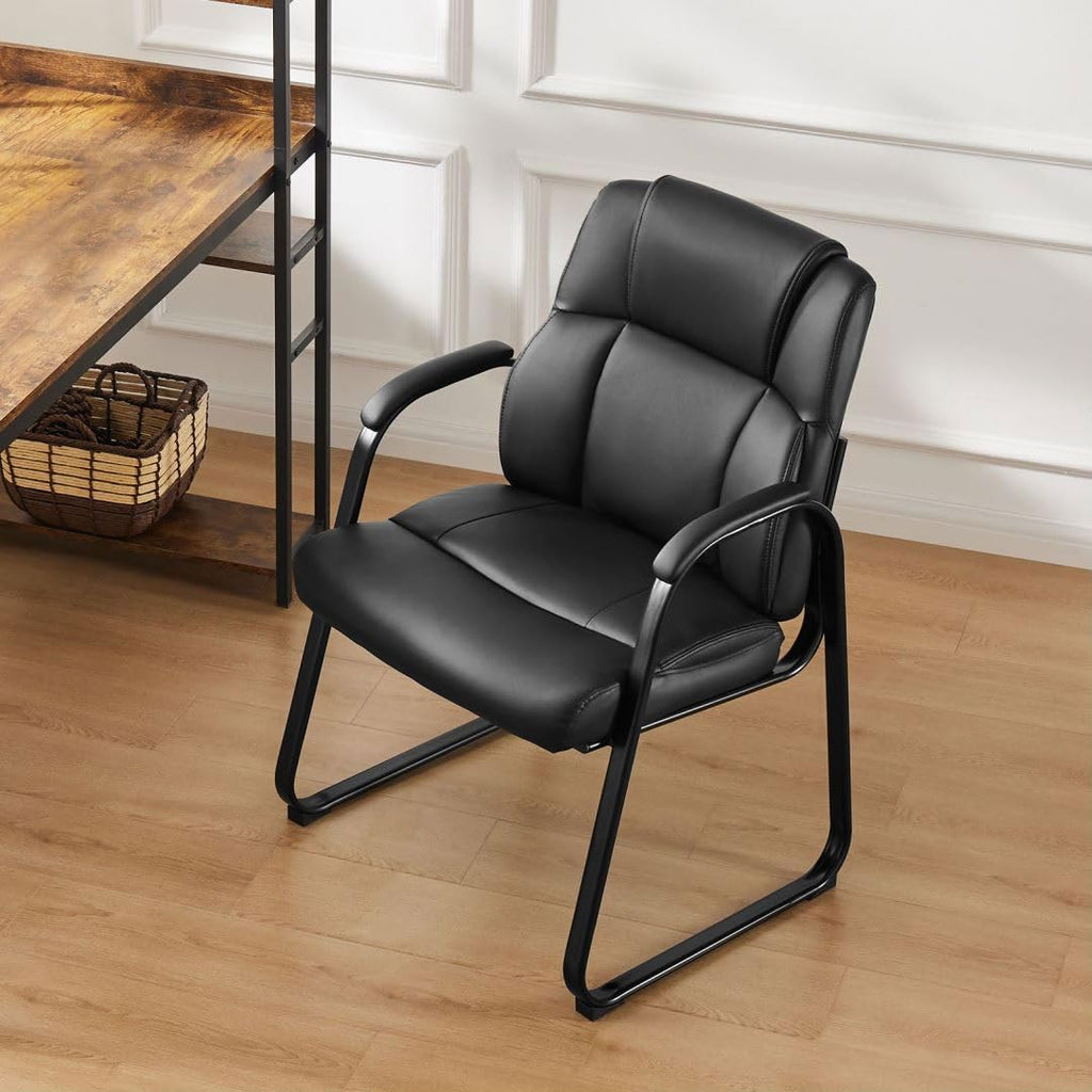 Uocfyk Pu Leather Conference Room Chair, Tall Back Chairs with Padded Arms and No Wheels, Guest Chair for Reception Waiting Room Black