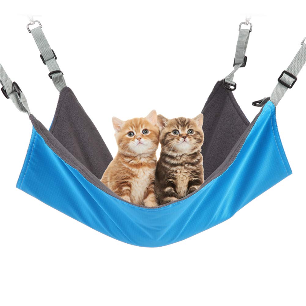 Hanging Cat Hammock, Pet Hammock for Cage, Adjustable Cat Bed Two Sides Comfortable/Waterproof Resting Sleepy Pad for Cats Small Dogs Rabbits or Other Small Animals (Blue)