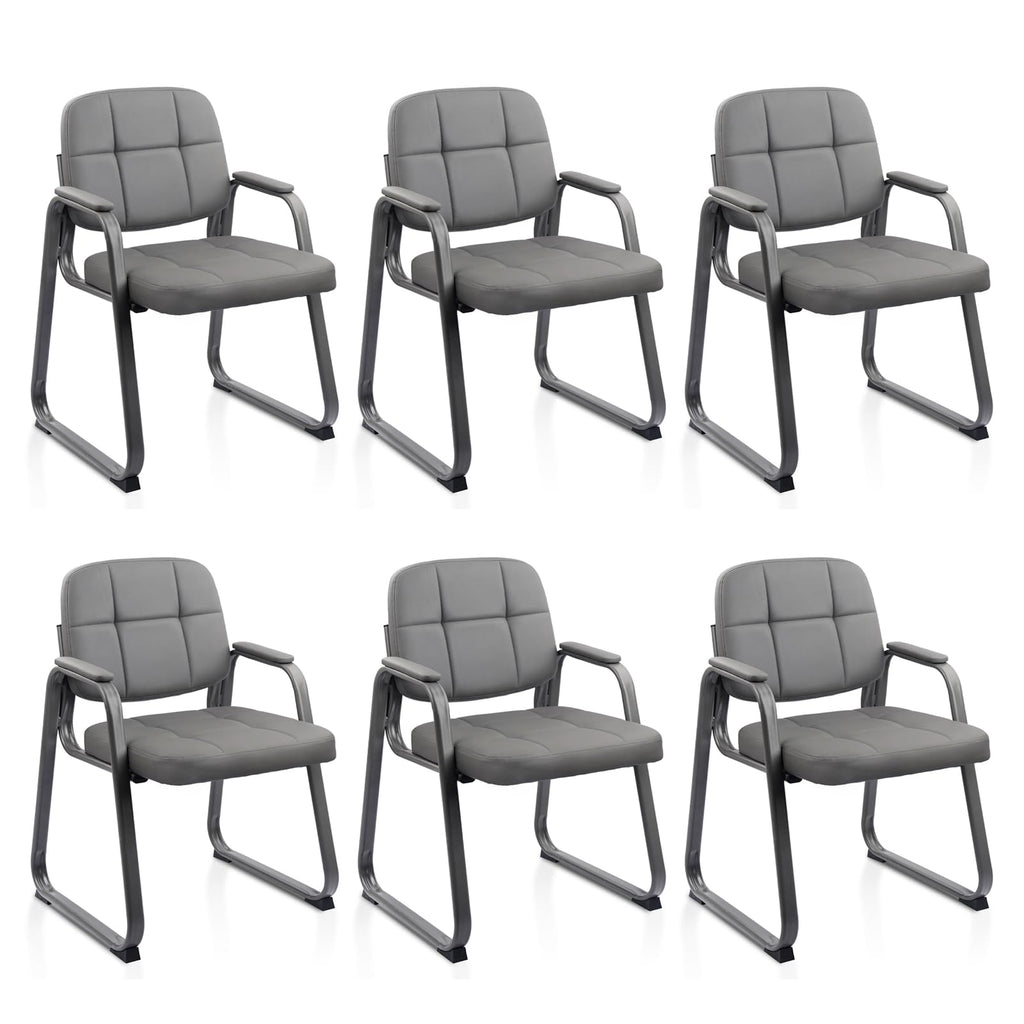 Clatina Leather Office Guest Waiting Room Chair with Sled Base, Reception Chair No Wheels with Armrests and Lumber Support, Stationary Desk