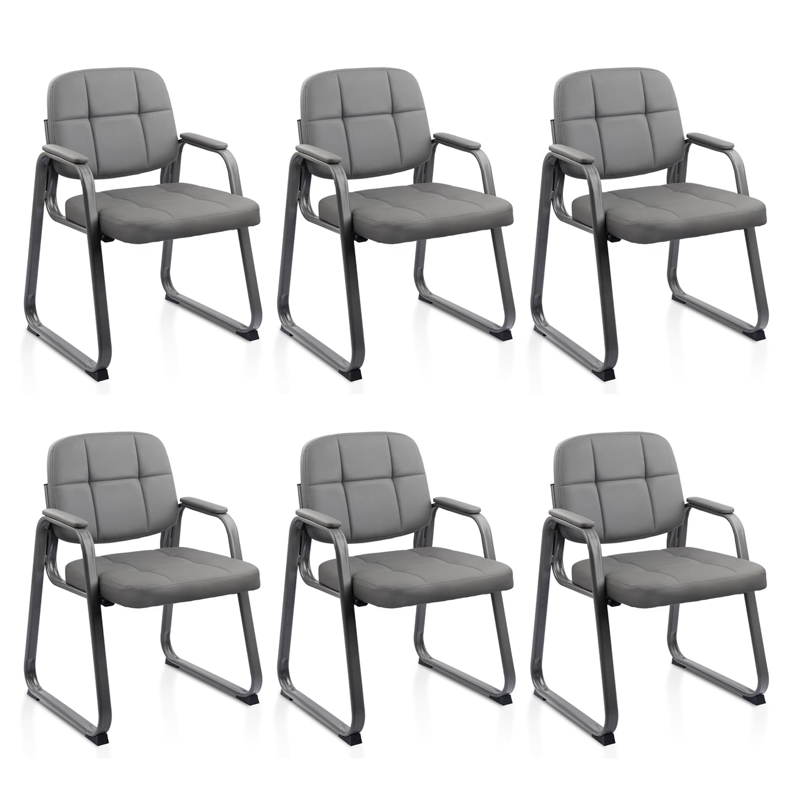 Clatina Leather Office Guest Waiting Room Chair with Sled Base, Reception Chair No Wheels with Armrests and Lumber Support, Stationary Desk