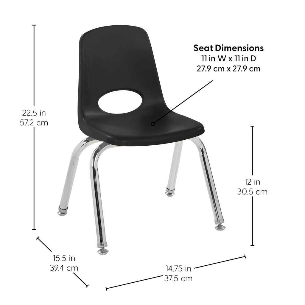 Fdp 12" School Stack Chair,stacking Student Seat with Chromed Steel Legs and Nylon Swivel Glides for In-home Learning or Classroom - Black