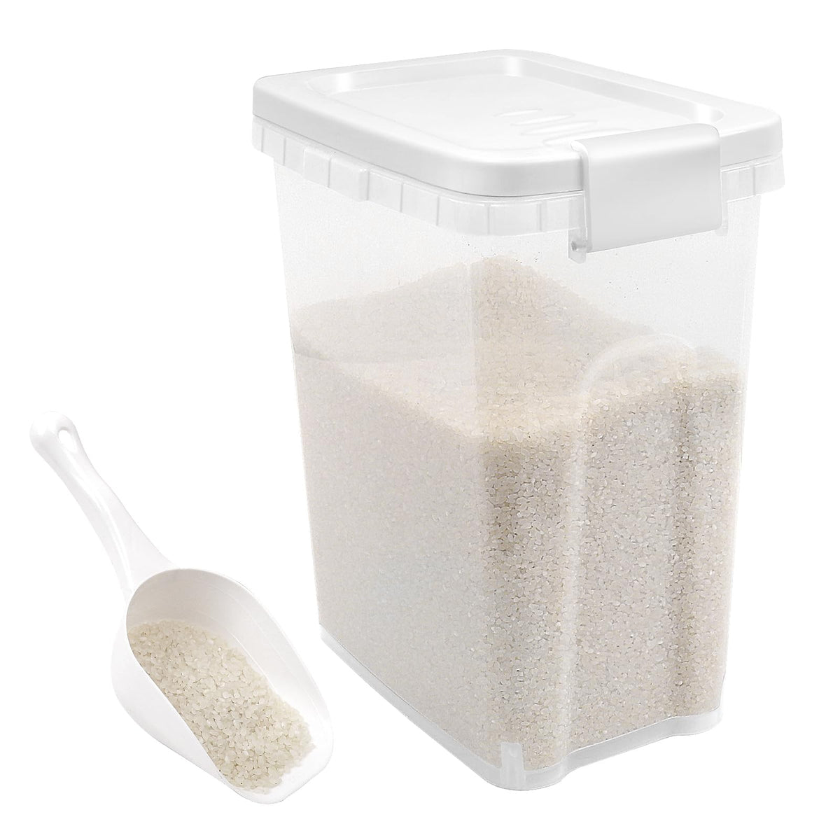 Tight-Lock Rice Container 10-15 Lbs - Airtight Flour Container with Scoop - Food-Grade Plastic Food Storage Container for Cereal, Sugar - Dry Food Dispenser for Kitchen, Pantry Organizers and Storage
