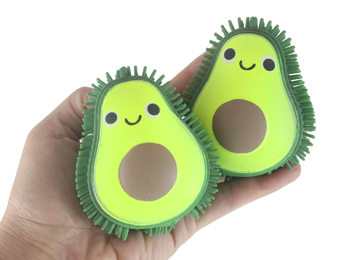 Set of 2 Avocado Puffer Fruit Smaller Air- Filled Squeeze Stress Balls with Faces - Sensory, Stress, Fidget Toy
