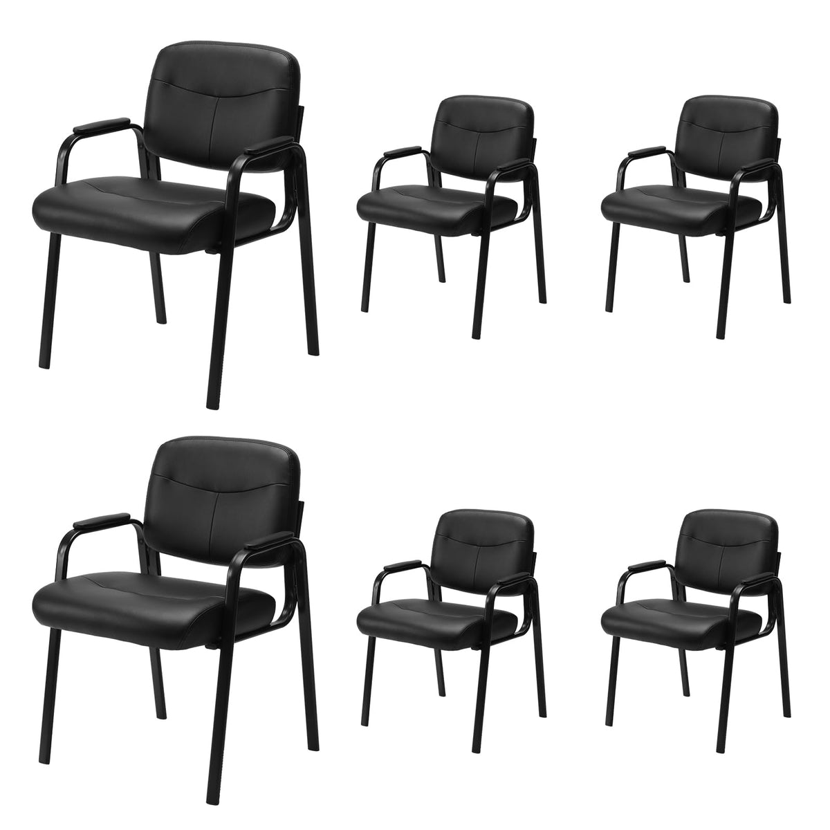 Newbulig Waiting Room Chair Set of 6, Leather Stationary Office Guest Reception Chairs No Wheel,comfy Padded Arms,for Conference Room Lobby
