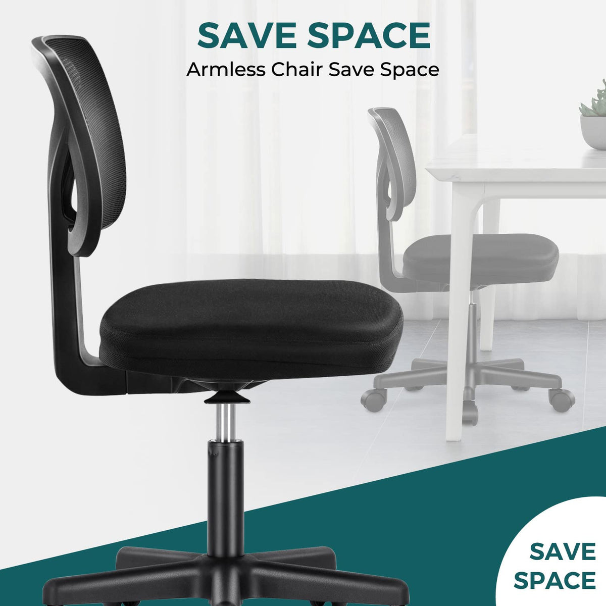 Dumos Armless Desk Chairs, Small Home Office Mesh Chairs, 1pc, Black