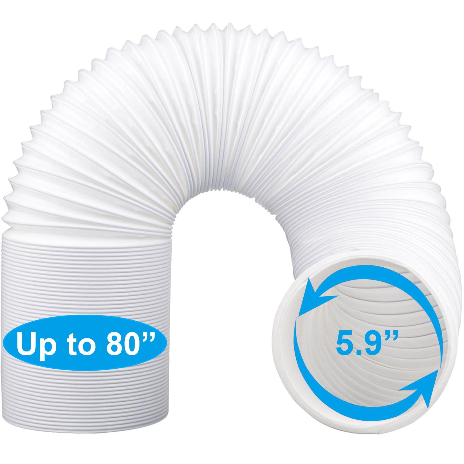 80" Length 5.9 Inch Diameter Portable Air Conditioner Hose Exhaust Vent AC Hose Counter-Clockwise Thread Tube Universal Replacement Compatible with Haier, LG, Delonghi and More