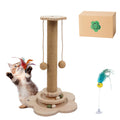 4-in-1 Wooden Cat Scratcher Toy,Cat Scratching Post&2-Level Track Tower With 8 Balls&2 Sisal Ball&2 Cat Wand Toy,Indoor Cat Activity Center For Cats Of All Ages And Body Types (11.8"L x 11.8"W x 19"H)