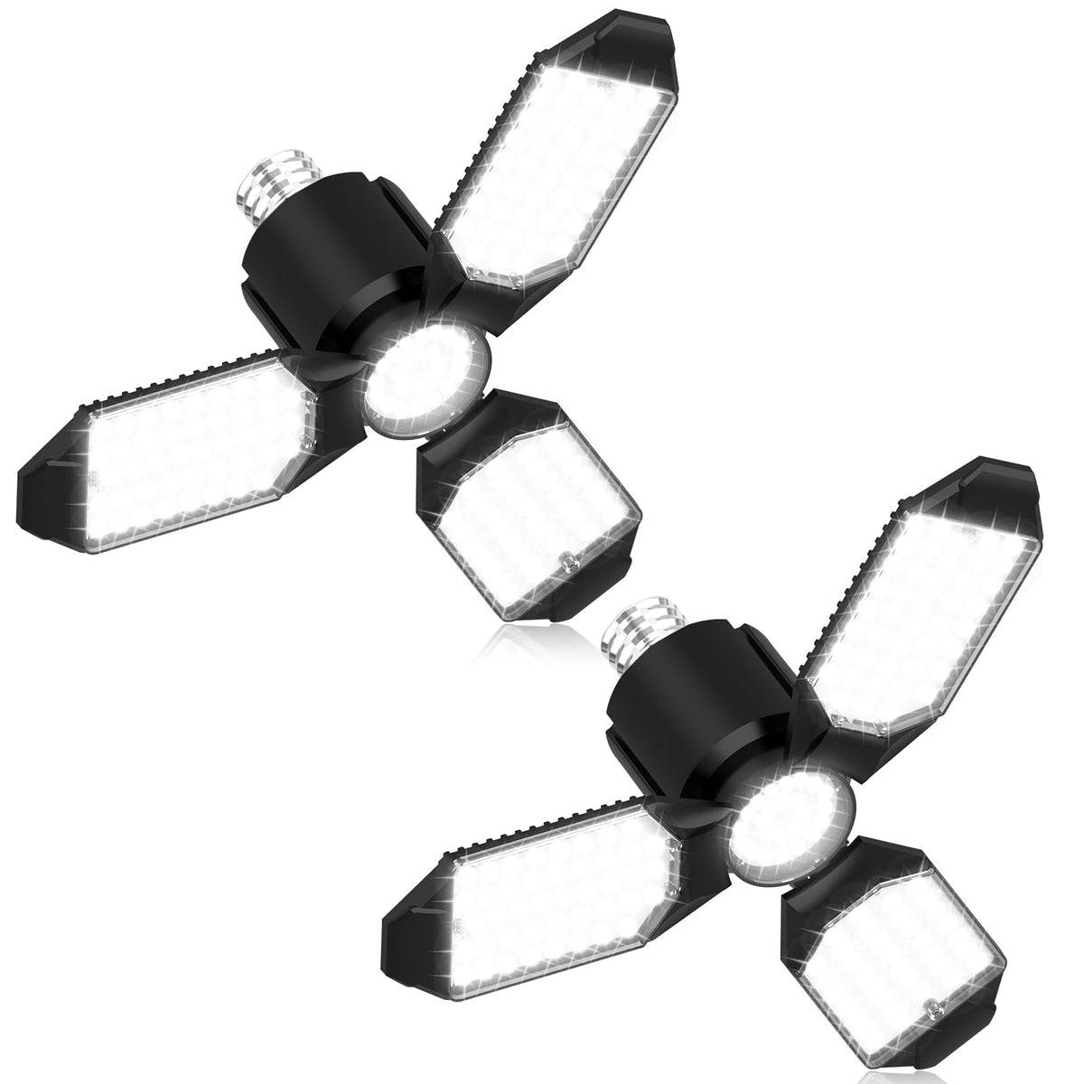 toberich LED Garage Light Bulbs 2 Pack, 8000LM Shop Lights with 3+1 Deformable Panels, 6500K Screw in Ceiling Lights Bay Lighting for Garage, Workshop, Workbench, Basement