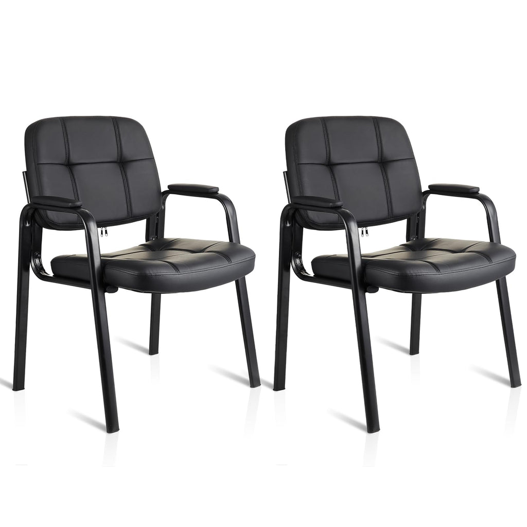 Clatina Waiting Room Guest Chair with Bonded Leather Padded Arm Rest for Office Reception and Conference Desk Black 2 Pack