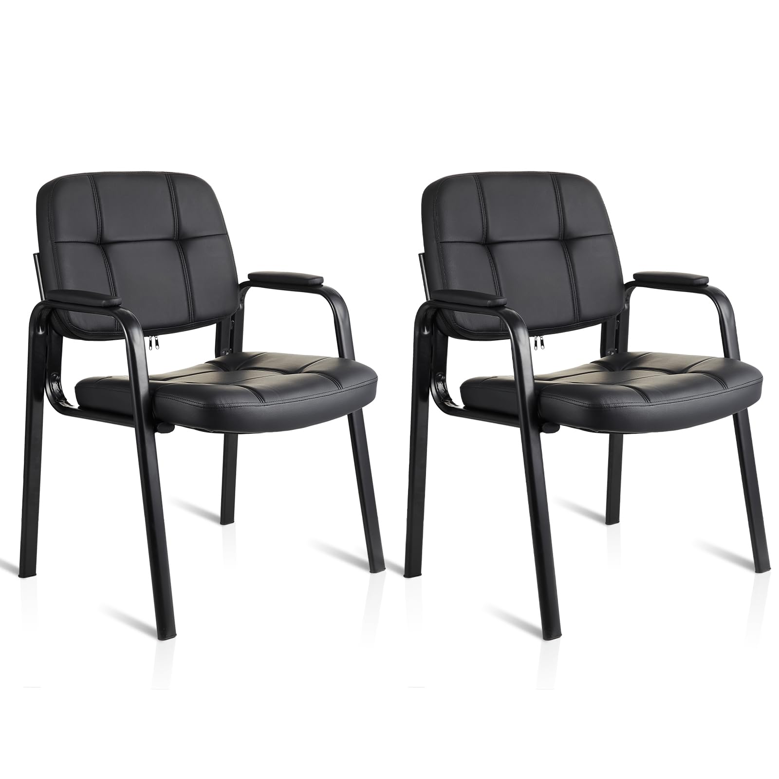 Clatina Waiting Room Guest Chair with Bonded Leather Padded Arm Rest for Office Reception and Conference Desk Black 2 Pack