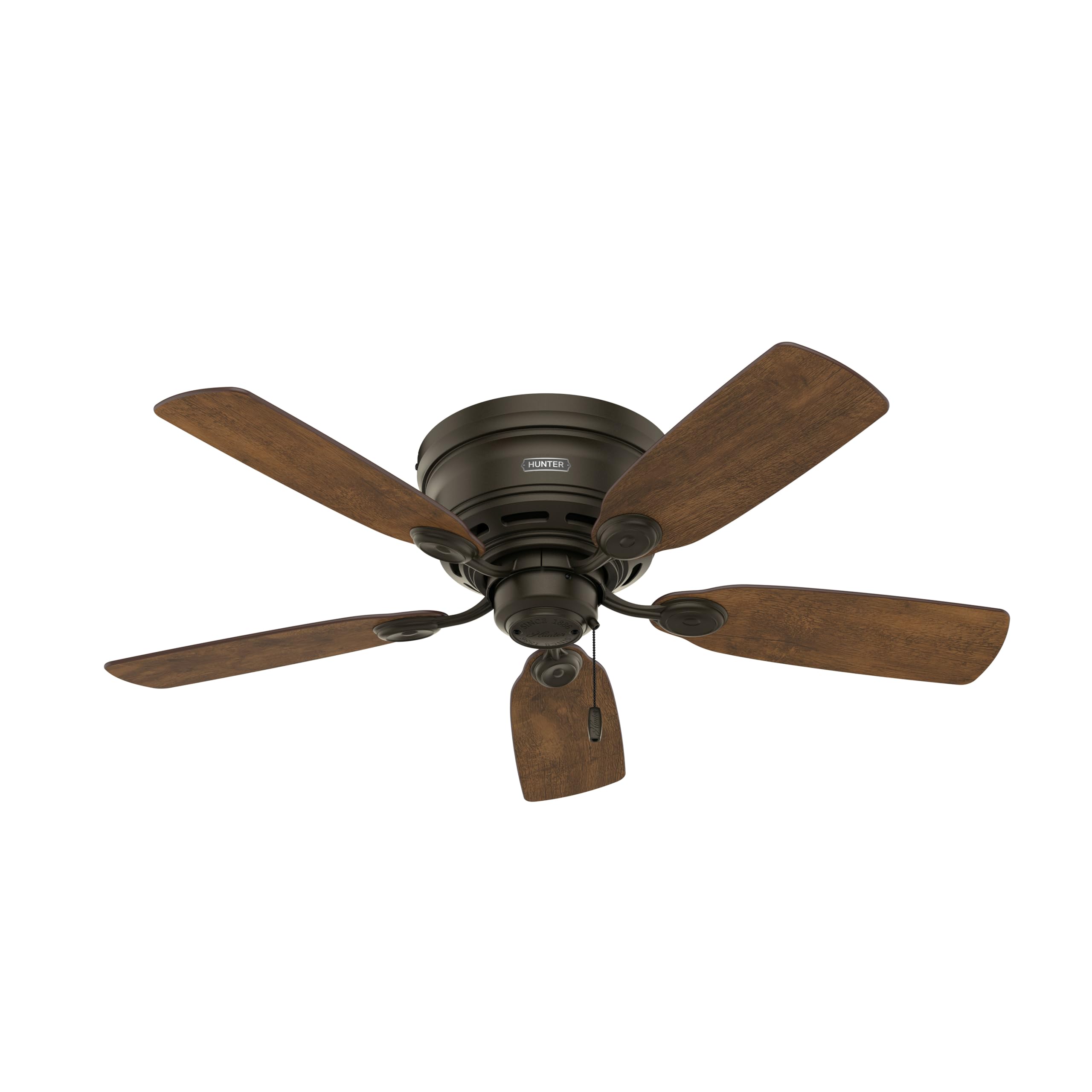 Hunter 42 inch Indoor Ceiling Fan No Light - Bronze Ceiling Fan without Light, Low Profile Flush Mount, 5 Blades, For Bedroom, Living Room, or Kitchen, Pull Chain - Low Profile IV 51061, New Bronze