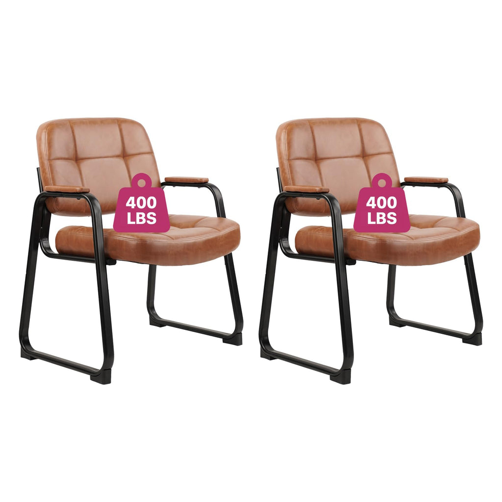 Clatina Big & Tall 400 Lbs Waiting Room Guest Chair, Leather Office Reception Chair No Wheels with Backrest Wide Seat and Padded Arms for Home