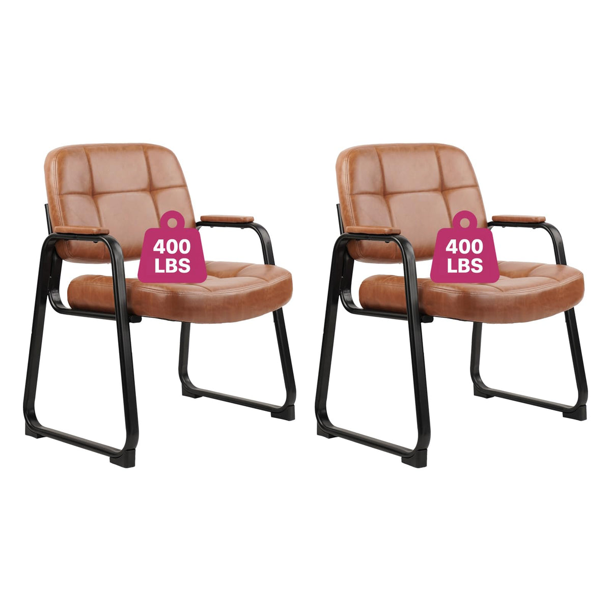 Clatina Big & Tall 400 Lbs Waiting Room Guest Chair, Leather Office Reception Chair No Wheels with Backrest Wide Seat and Padded Arms for Home