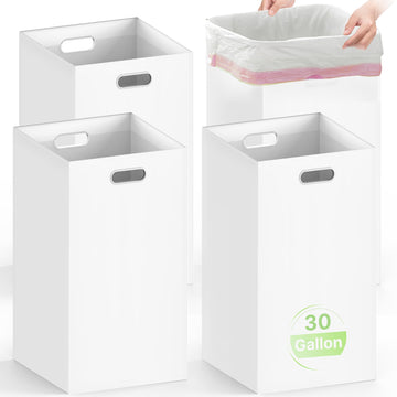 4 Pack 30 Gallon Disposable Trash Cans, 30" H x 14" W x 14" D, White