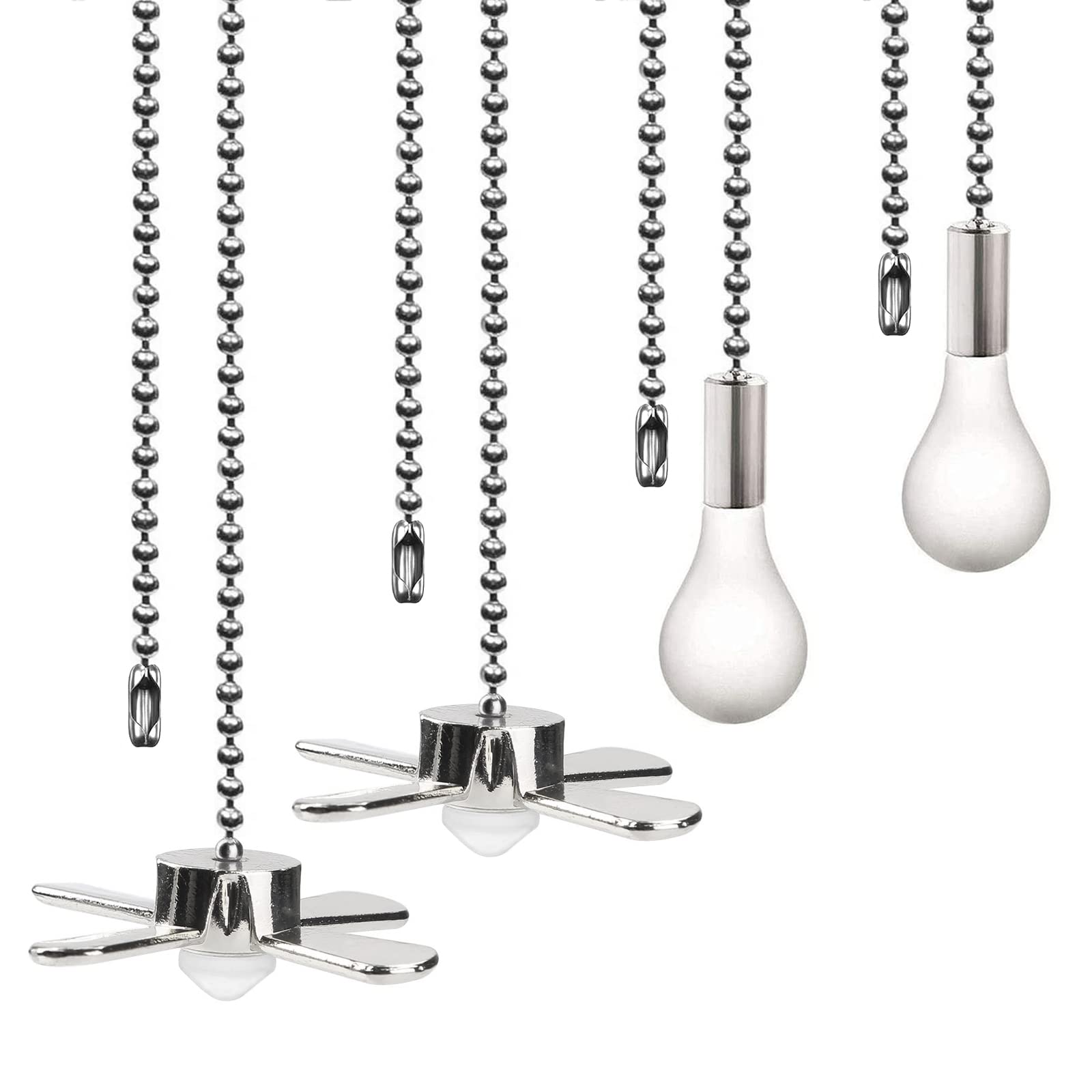 Ceiling Fan Pull Chain 4PCS Light Set with Connector for Decorative 12 Inch Fan Pulls, Living Room, Bathroom, Toilet