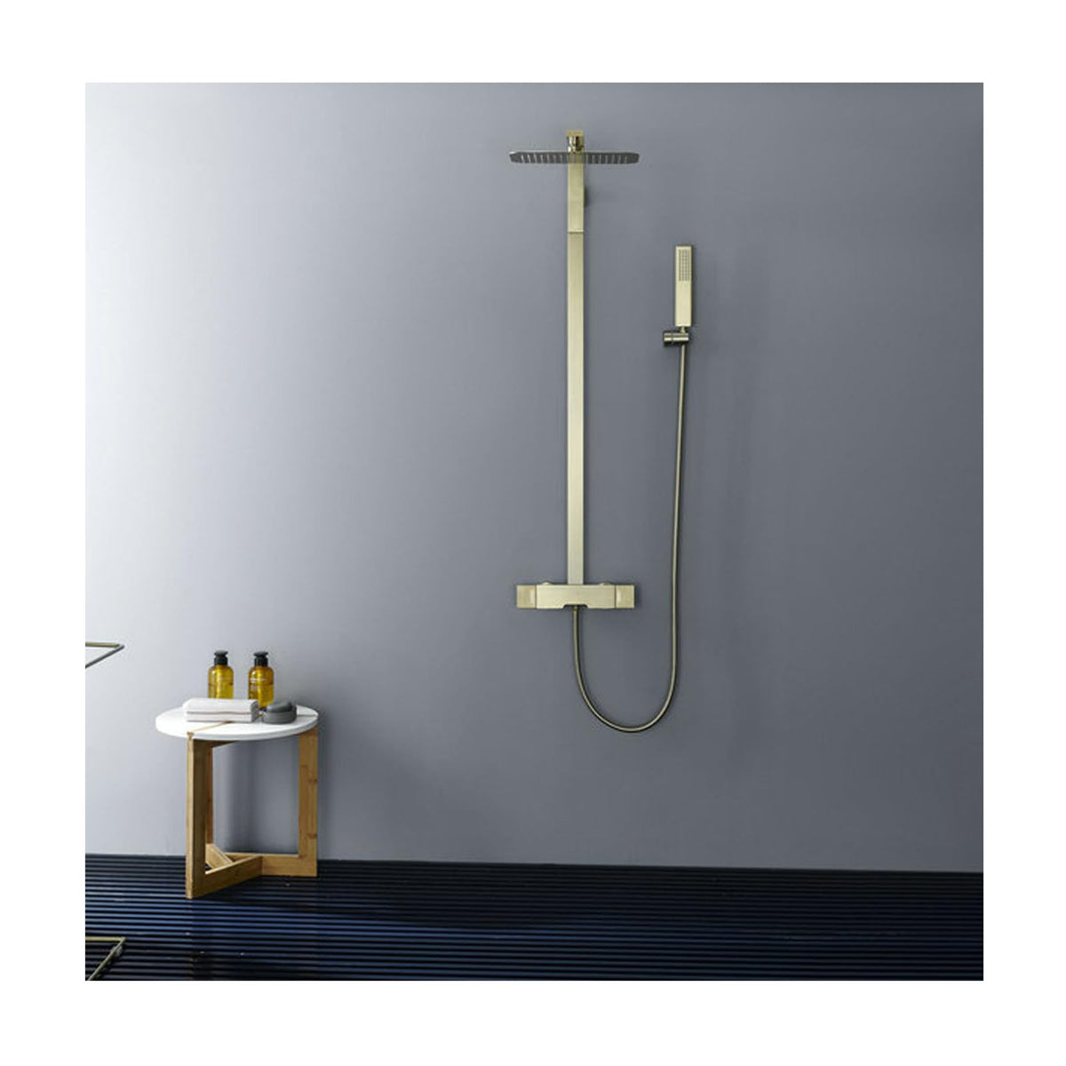 Shower System, Brushed Gold Bathroom Shower Faucet Set Wall Mounted Shower Fixtures 3 Functions Shower Set with Rectangle Rain Shower Head, Handheld Shower Head, Waterfall Tub Spou