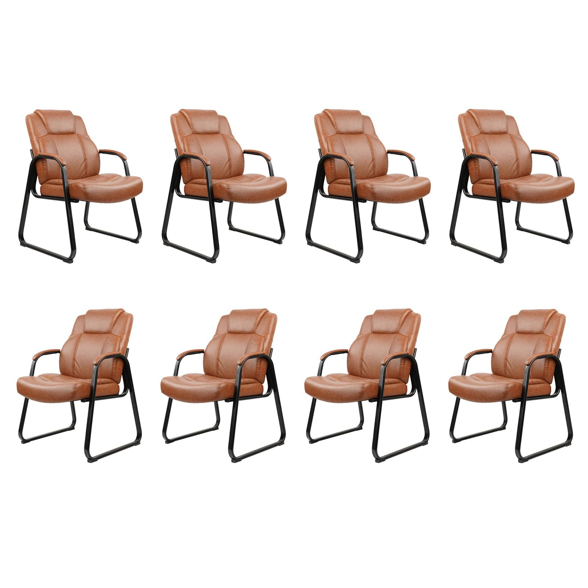 Clatina Big and Tall Office Chair Set of 8 500lbs Leather Reception Chair with Bonded Padded Armrest Wide Seat Sled Base Desk Chair No Wheels
