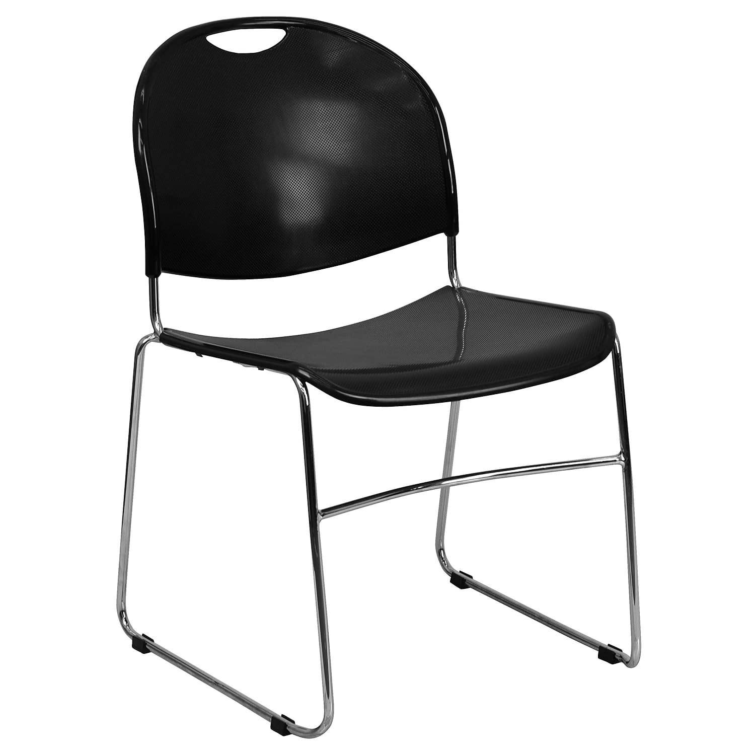 Flash Furniture Hercules Series 880 Lb. Capacity Black Ultra-compact Stack Chair with Chrome Frame, Set of 1, Black Plastic/chrome Frame