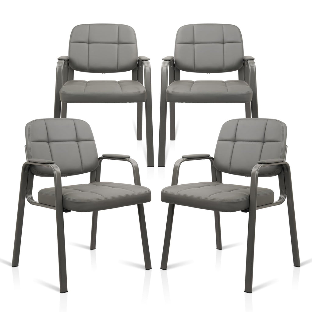Clatina Waiting Room Guest Chair with Bonded Leather Padded Arm Rest for Office Reception and Conference Desk(grey 4 Pack)