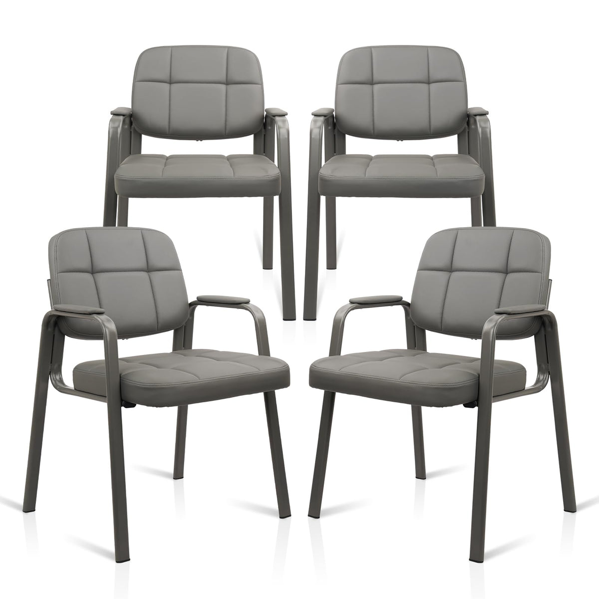 Clatina Waiting Room Guest Chair with Bonded Leather Padded Arm Rest for Office Reception and Conference Desk(grey 4 Pack)