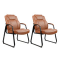 Clatina Big and Tall Office Chair Set of 2 500lbs Leather Reception Chair with Bonded Padded Armrest Wide Seat Sled Base Desk Chair No Wheels