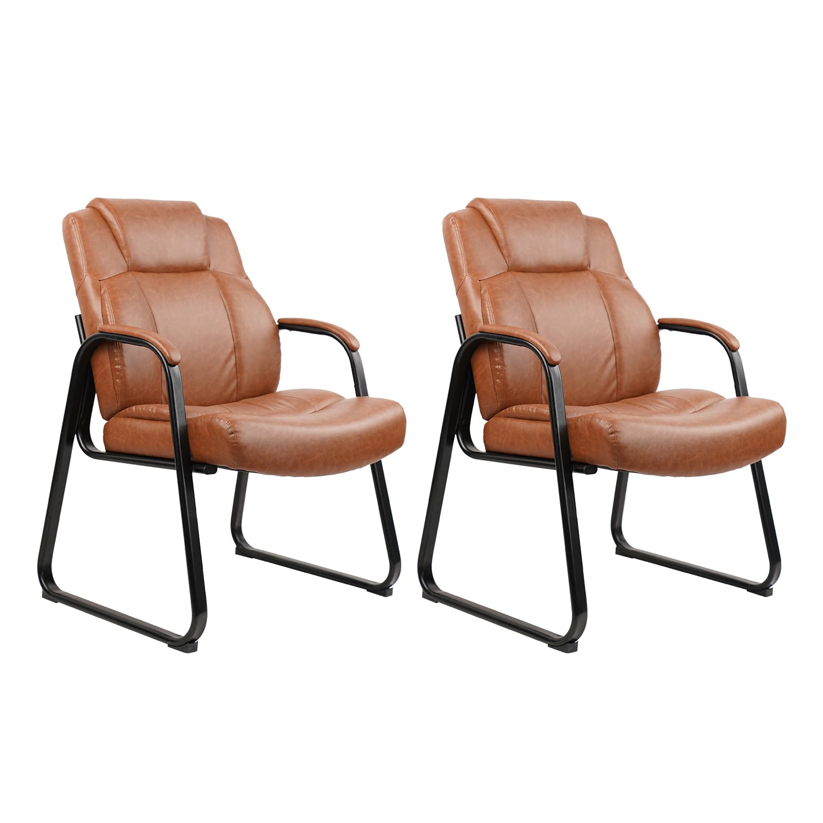 Clatina Big and Tall Office Chair Set of 2 500lbs Leather Reception Chair with Bonded Padded Armrest Wide Seat Sled Base Desk Chair No Wheels